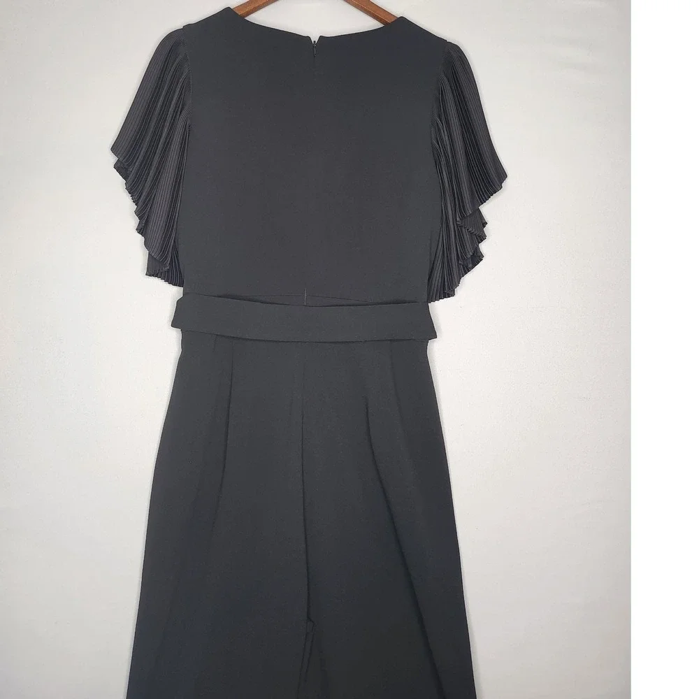 Eliza J Pleated Flutter Sleeve Belted V Neck Jumpsuit Black 14 Party Wedding - Picture 6 of 10